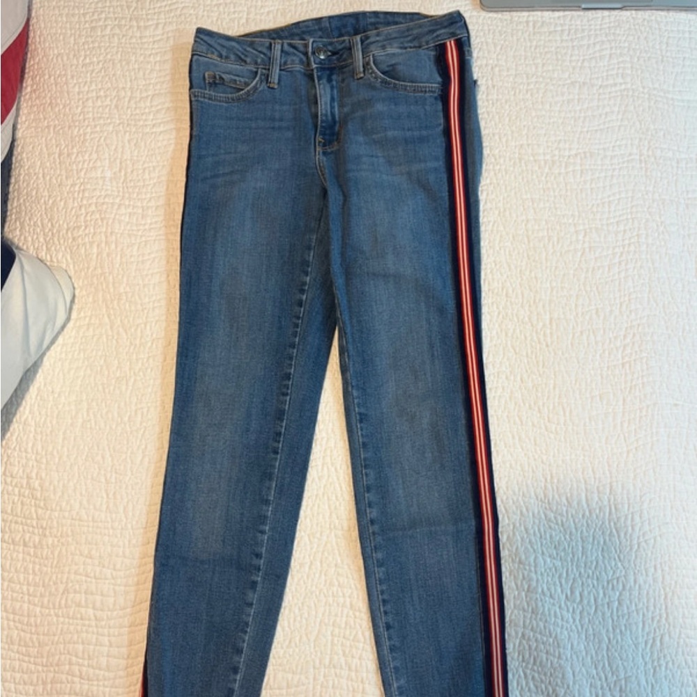Stylish Blue Jeans with Red Racing Stripe